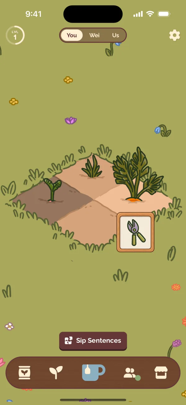 Tap a grown plant, then the shears