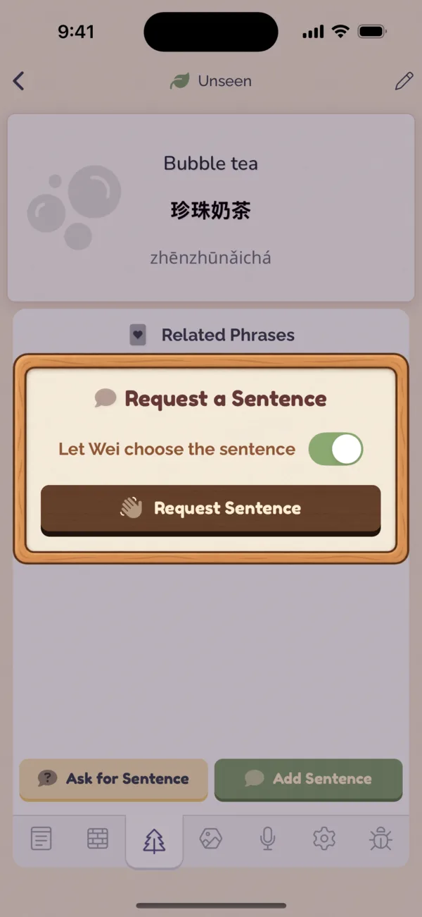 Ask your partner for a sentence